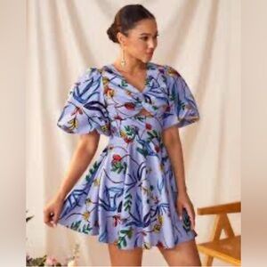 SHEIN X Blue Floral Print Dress w/ Back Cut Outs / Size: Large /NWT/Item# 1215-8